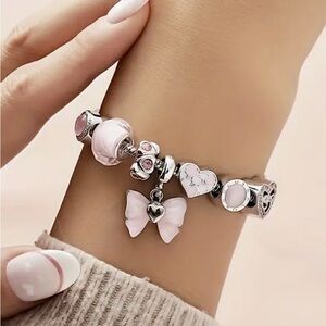 Silver and Pink Charm Bracelet